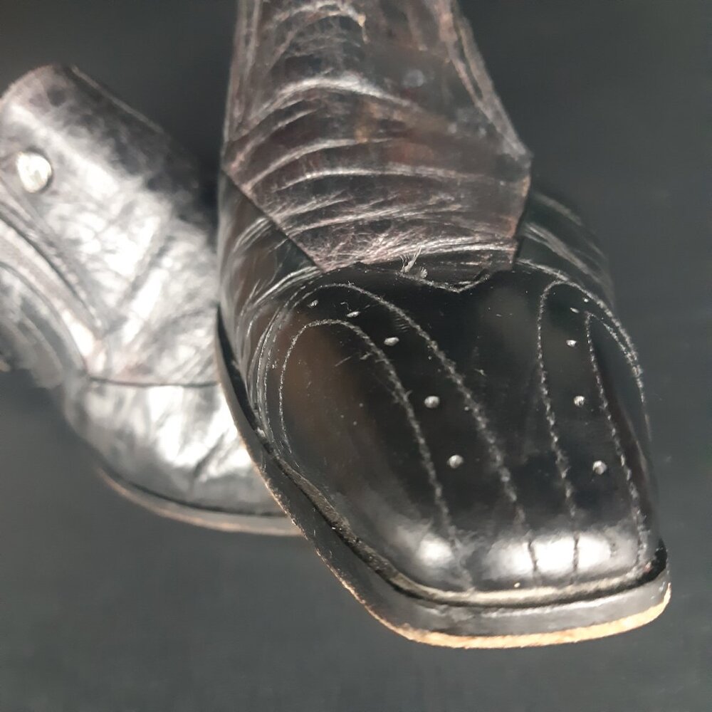 Jo Ghost Black Leather Vintage Loafers SZ 42 Long Square End Toe Made In Italy - Picture 9 of 14